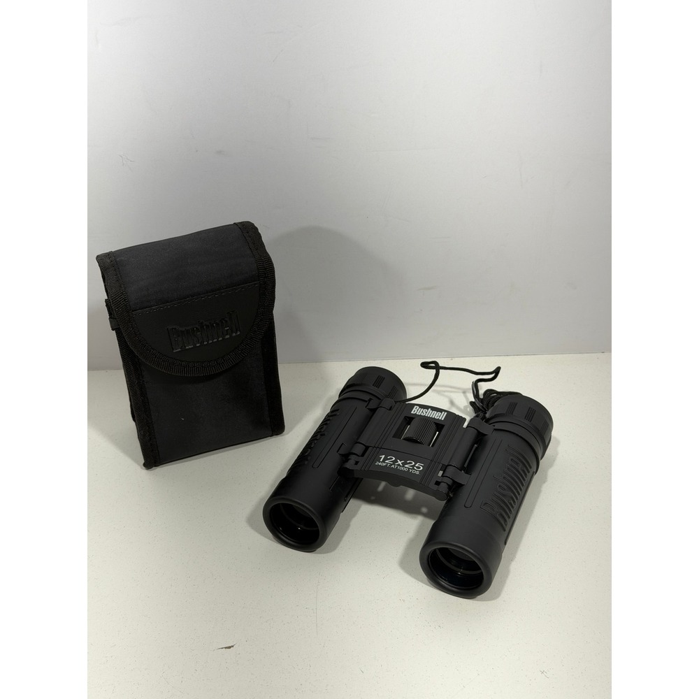 Bushnell 12x25 Compact Binoculars Black Folding Roof Prism with Carrying Case